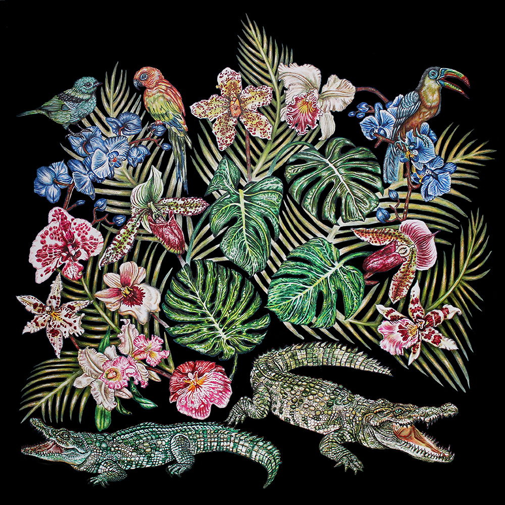 Ginny Litscher für Lalique, „Empreinte Animale“, Foulard Jungle